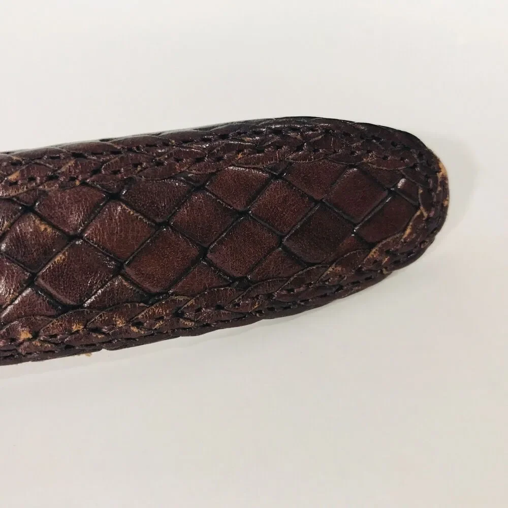 Bragano 42 Belt Brown Woven Leather Silver Buckle Classic Weave Canada Men’s